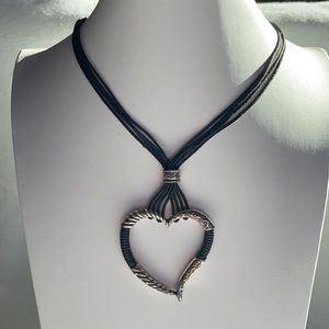 Brighton silver tone heart on black multi strings 14”-16”